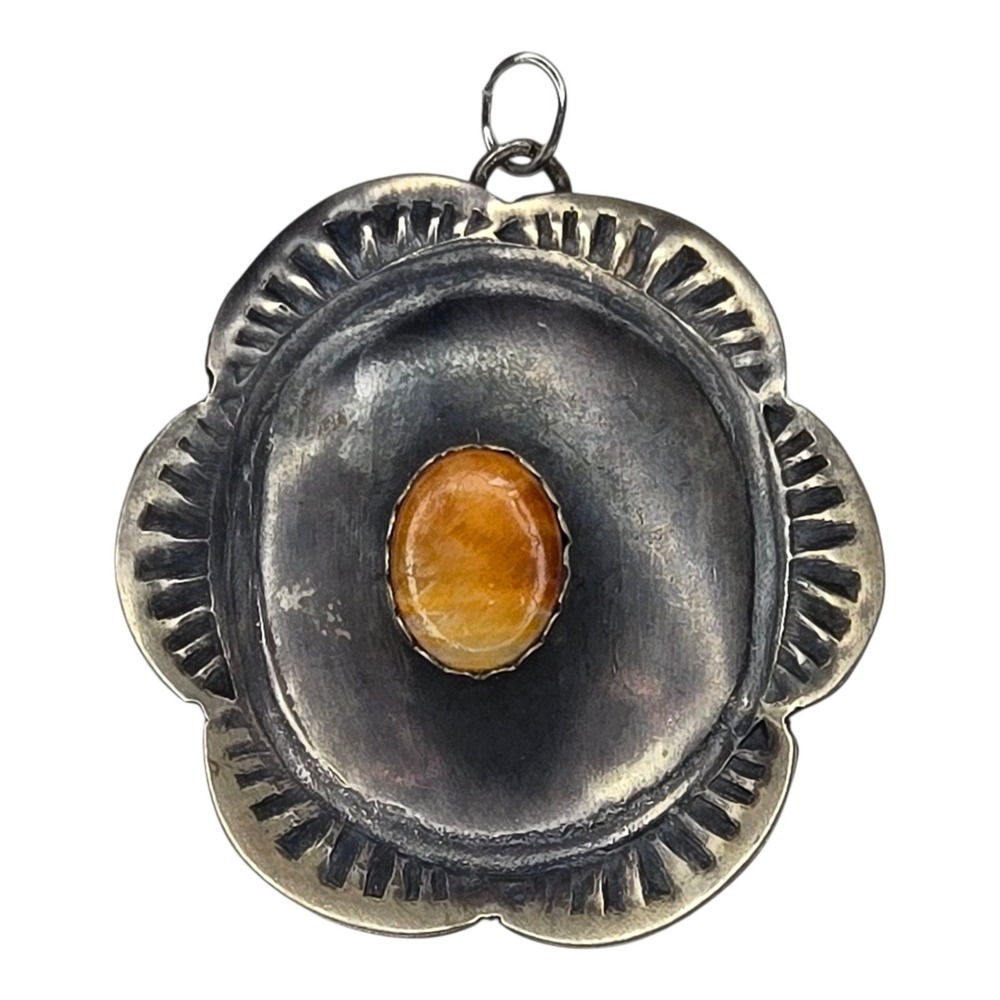 Vintage‎ Sterling Silver 925 Southwestern Concho Pendant Spiny Oyster